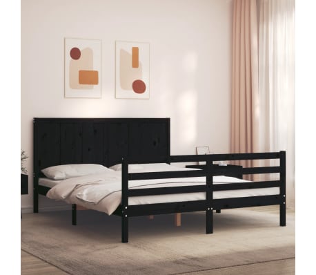 vidaXL Lovos rėmas su galvūgaliu, juodas, 160x200cm, medienos masyvas