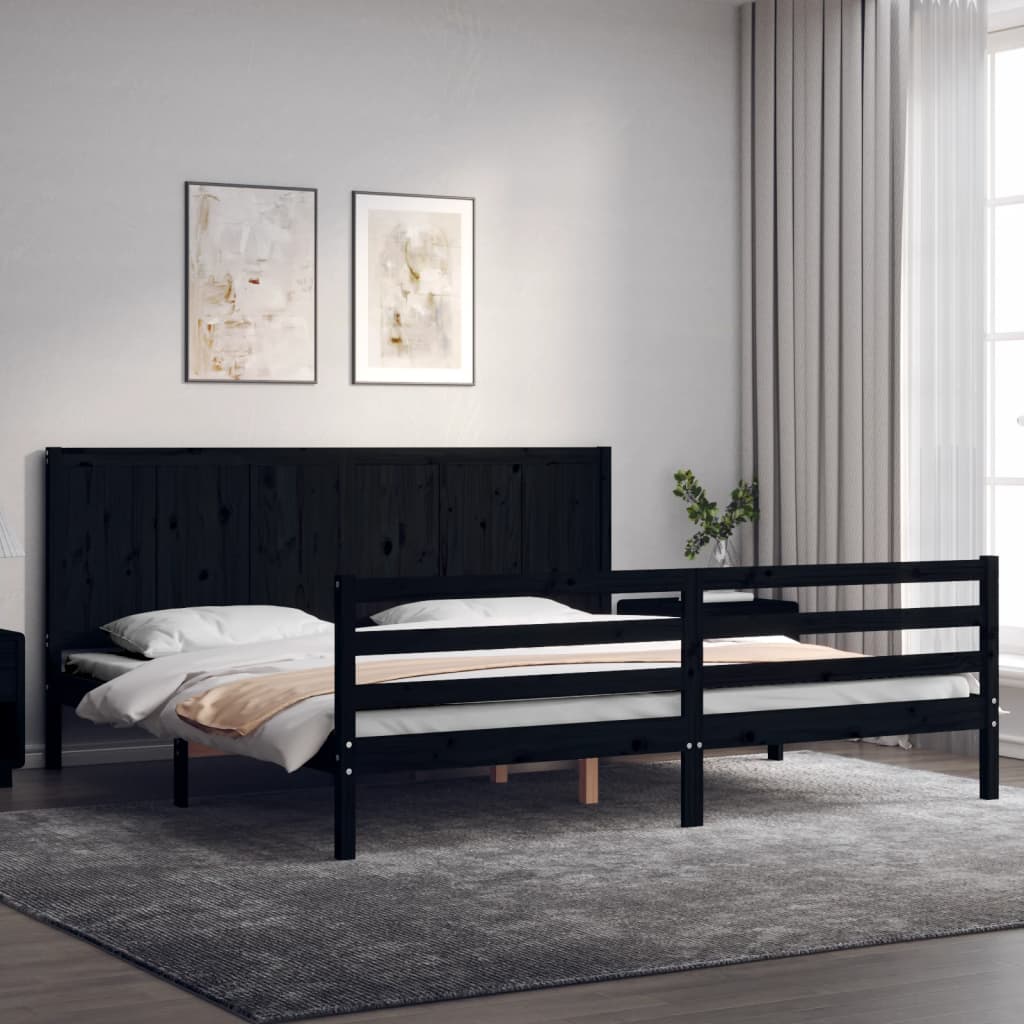 vidaXL Cadru de pat cu tăblie Super King Size, negru, lemn masiv vidaXL imagine 2022