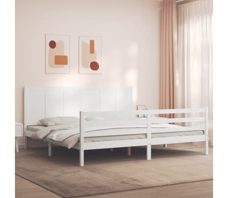vidaXL Lovos rėmas su galvūgaliu, baltas, 200x200cm, medienos masyvas
