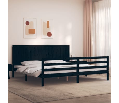 vidaXL Giroletto con Testiera Nero 200x200 cm in Legno Massello