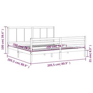Rám postele s čelem černý 200 x 200 cm masivní dřevo - obrázek 12
