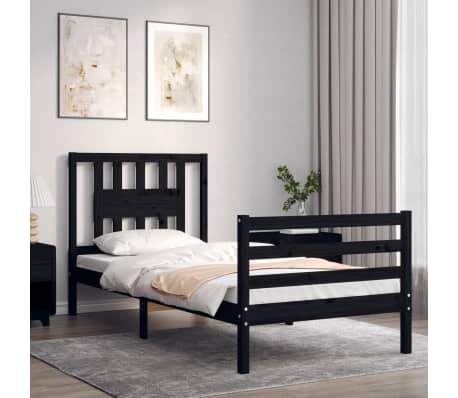 vidaXL Lovos rėmas su galvūgaliu, juodas, medienos masyvas, vienvietis