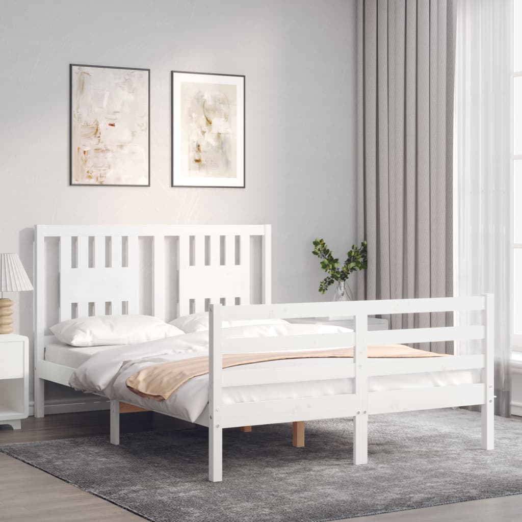 vidaXL Bedframe met hoofdbord massief hout wit afbeelding