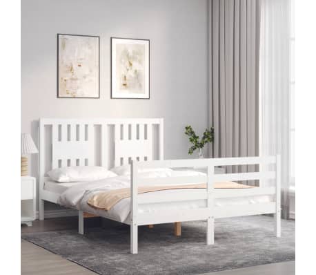 vidaXL Bedframe met hoofdbord massief hout wit