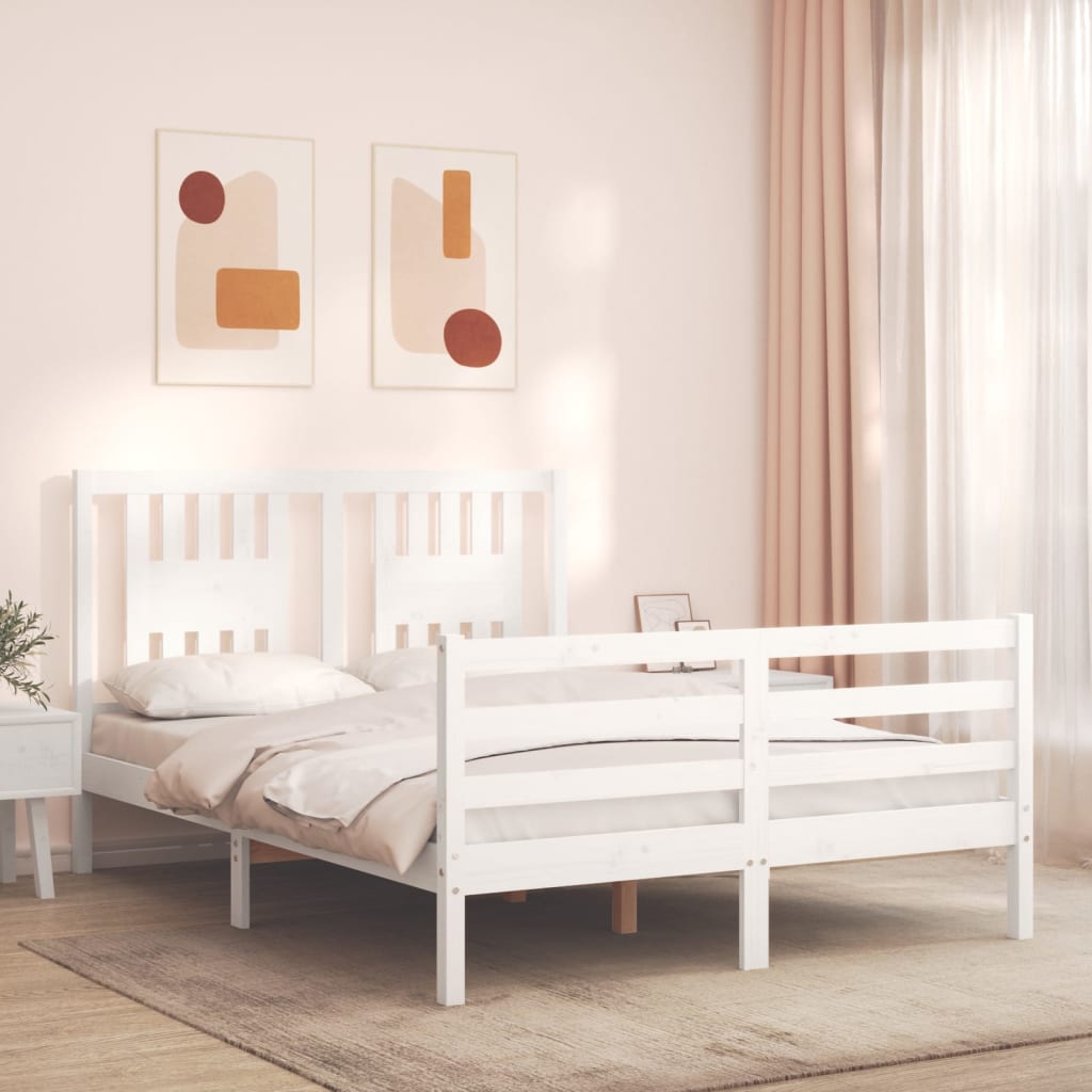 vidaXL Estrutura de cama de casal com cabeceira madeira maciça branco