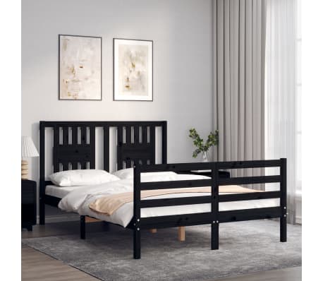 vidaXL Lovos rėmas su galvūgaliu, juodas, medienos masyvas, dvivietis