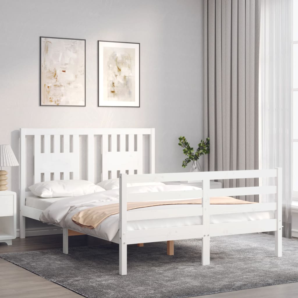 vidaXL Bedframe met hoofdbord massief hout wit 140x190 cm afbeelding