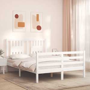Rám postele s čelem bílý 140 x 190 cm masivní dřevo - obrázek 1
