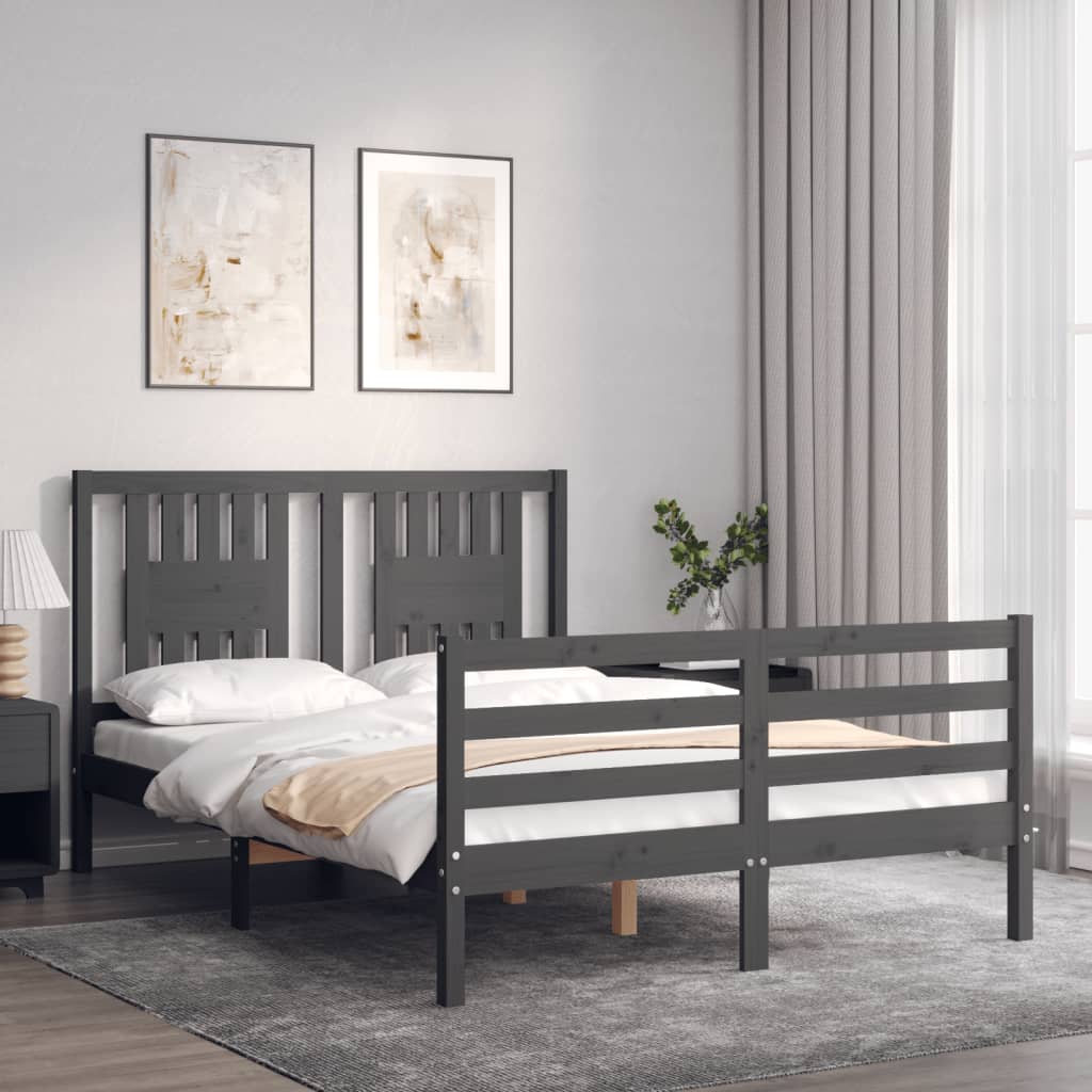 vidaXL Bed Frame with Headboard Grey 140x190 cm Solid Wood