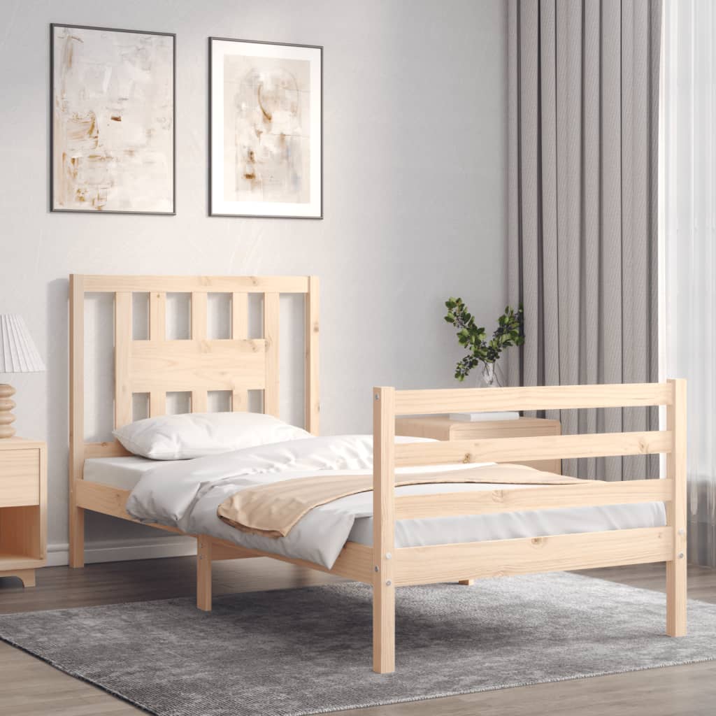vidaXL Bedframe met hoofdbord massief hout 90x200 cm afbeelding