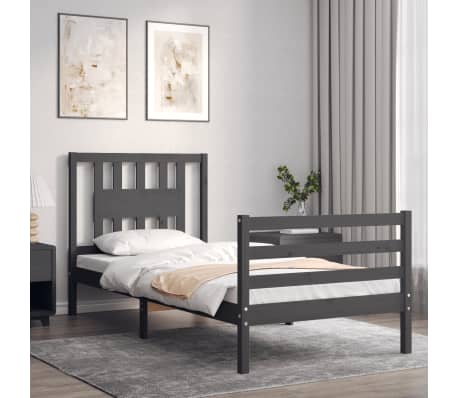 vidaXL Bed Frame with Headboard Grey 90x200 cm Solid Wood