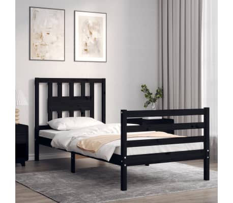 vidaXL Lovos rėmas su galvūgaliu, juodas, 90x200cm, medienos masyvas