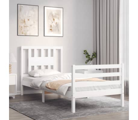 vidaXL Lovos rėmas su galvūgaliu, baltas, 100x200cm, medienos masyvas