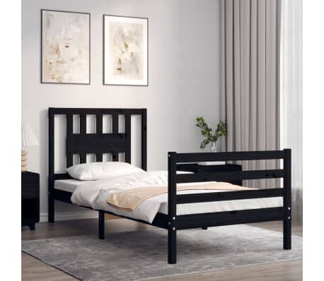 vidaXL Lovos rėmas su galvūgaliu, juodas, 100x200cm, medienos masyvas