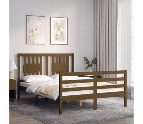 vidaXL Lovos rėmas su galvūgaliu, rudas, 120x200cm, medienos masyvas