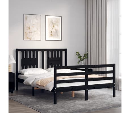 vidaXL Lovos rėmas su galvūgaliu, juodas, 120x200cm, medienos masyvas