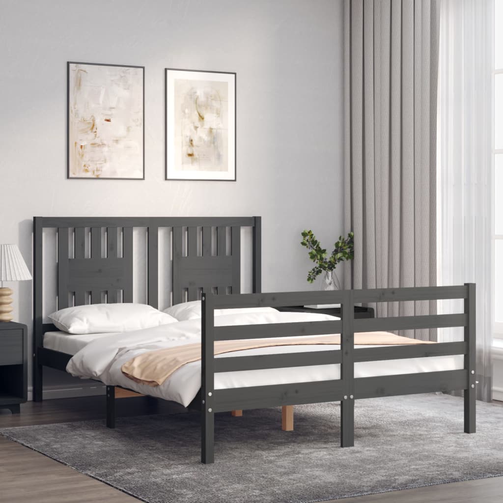 vidaXL Cadre de lit avec tête de lit gris 140x200 cm bois massif