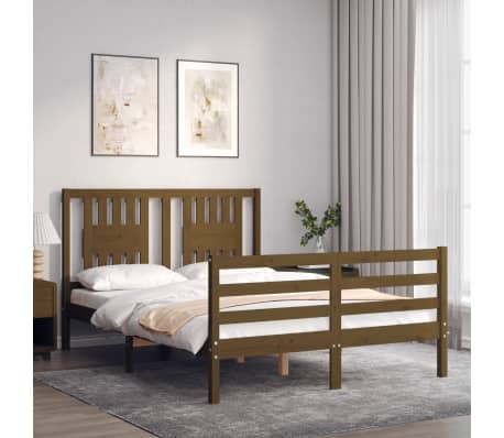 vidaXL Lovos rėmas su galvūgaliu, rudas, 140x200cm, medienos masyvas