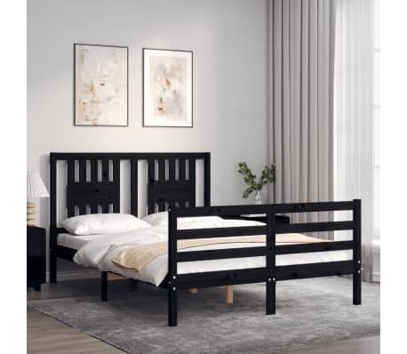 vidaXL Lovos rėmas su galvūgaliu, juodas, 140x200cm, medienos masyvas