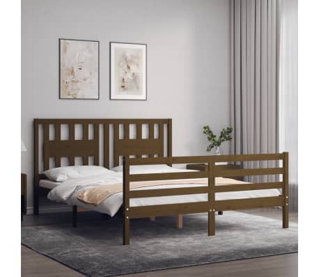 vidaXL Lovos rėmas su galvūgaliu, rudas, medienos masyvas, didelis