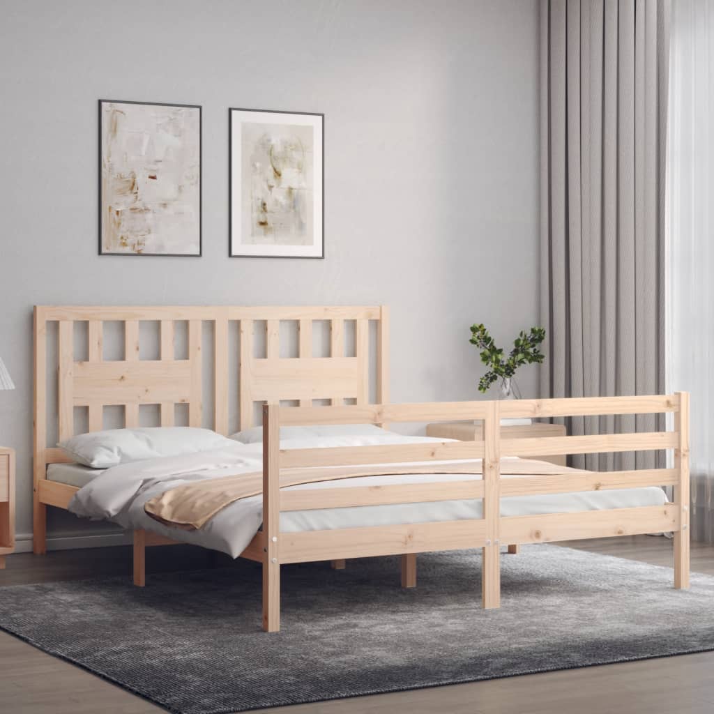 vidaXL Bedframe met hoofdbord massief hout 160x200 cm afbeelding