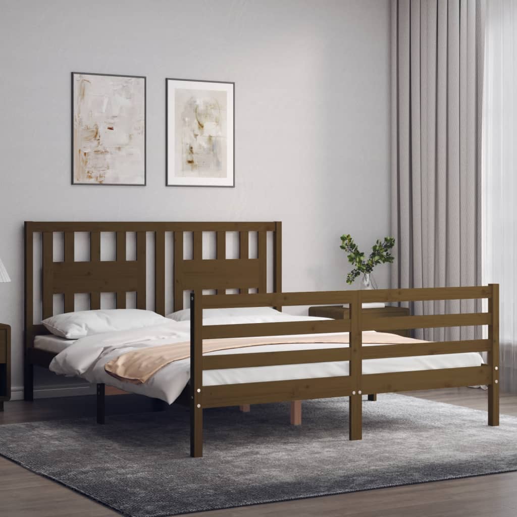 vidaXL Bed Frame with Headboard Honey Brown 160x200 cm Solid Wood