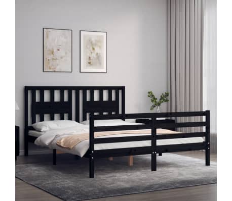 vidaXL Lovos rėmas su galvūgaliu, juodas, 160x200cm, medienos masyvas