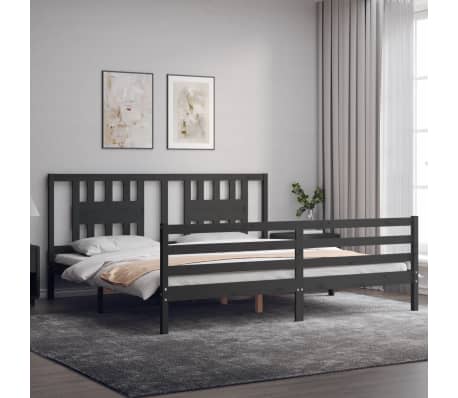 vidaXL Lovos rėmas su galvūgaliu, pilkas, mediena, itin didelis