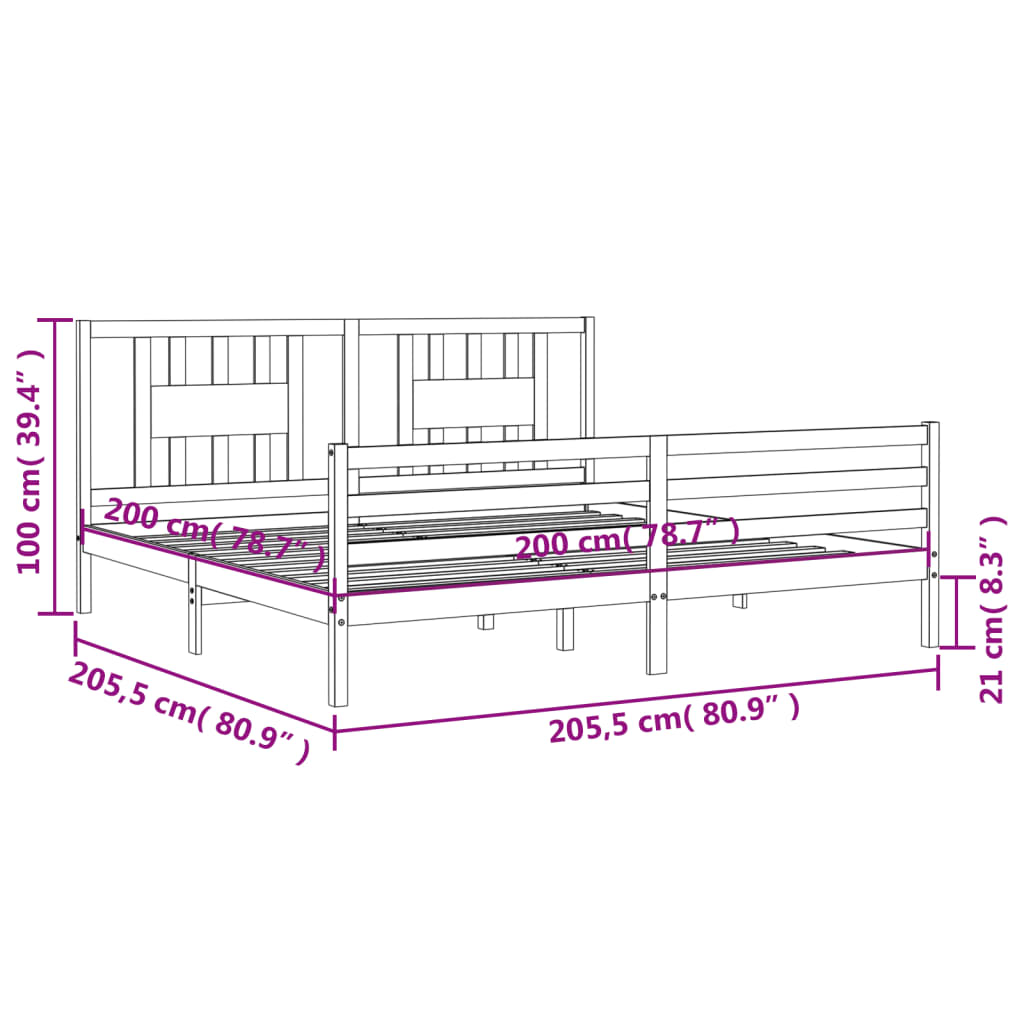 Rám postele s čelem 200 x 200 cm masivní dřevo