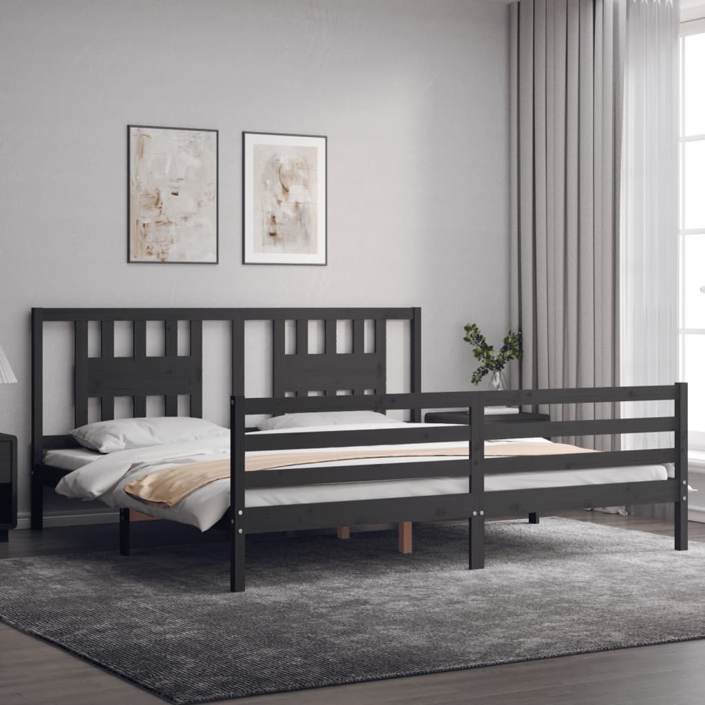 vidaXL Bedframe met hoofdbord massief hout grijs 200x200 cm afbeelding