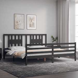 Rám postele s čelem šedý 200 x 200 cm masivní dřevo - obrázek 3