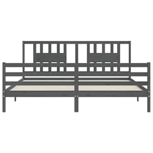 Rám postele s čelem šedý 200 x 200 cm masivní dřevo - obrázek 6