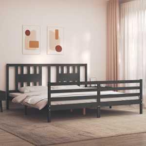 Rám postele s čelem šedý 200 x 200 cm masivní dřevo