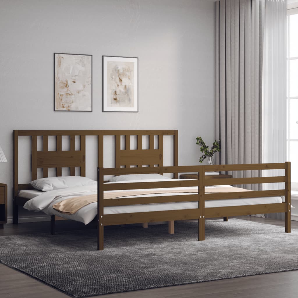 vidaXL Bedframe met hoofdbord massief hout honingbruin 200x200 cm afbeelding