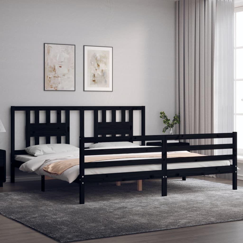 vidaXL Bedframe met hoofdbord massief hout zwart 200x200 cm afbeelding