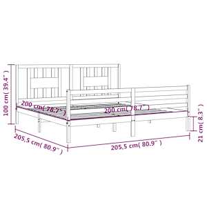 Rám postele s čelem černý 200 x 200 cm masivní dřevo - obrázek 12
