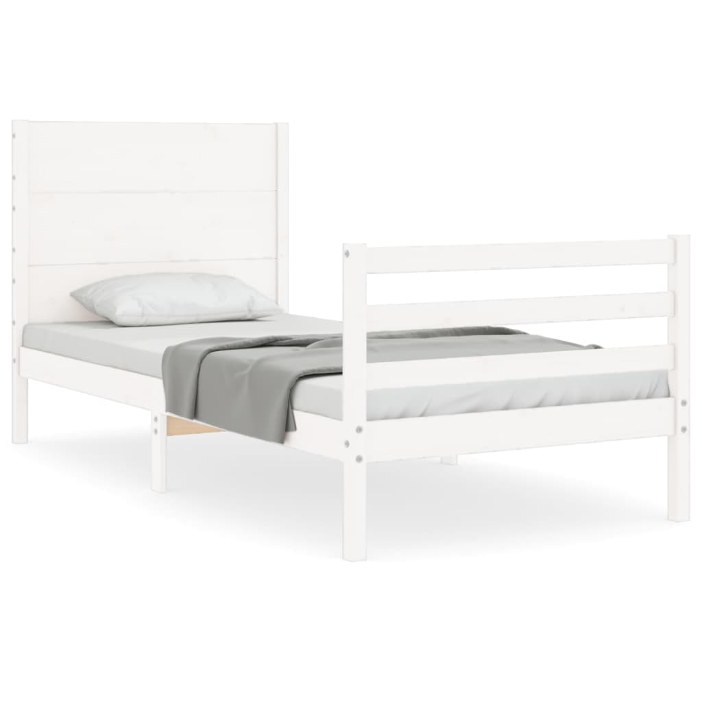 vidaXL Bedframe met hoofdbord massief hout wit 2FT6 Small Single