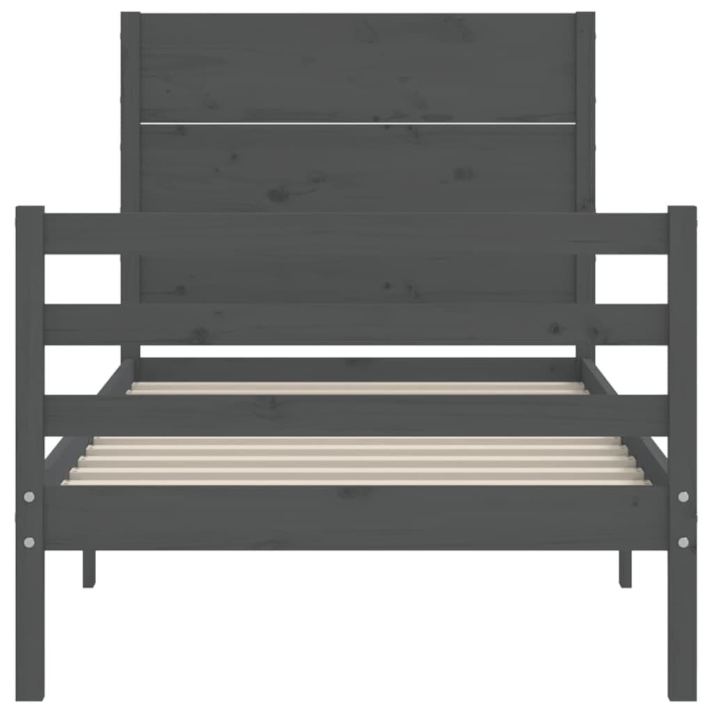 Cadru de pat cu tăblie 2FT6 Small Single, gri, lemn masiv