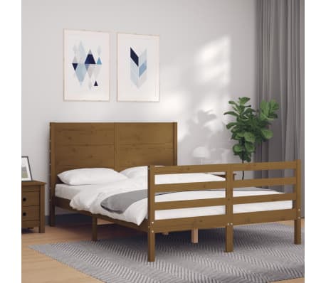 vidaXL Lovos rėmas su galvūgaliu, rudas, mediena, mažas dvivietis