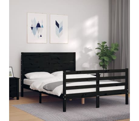 vidaXL Lovos rėmas su galvūgaliu, juodas, mediena, mažas dvivietis
