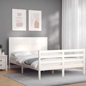 Rám postele s čelem bílý 140 x 190 cm masivní dřevo - obrázek 1