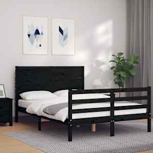vidaXL Lovos rėmas su galvūgaliu, juodas, 140x190cm, medienos masyvas