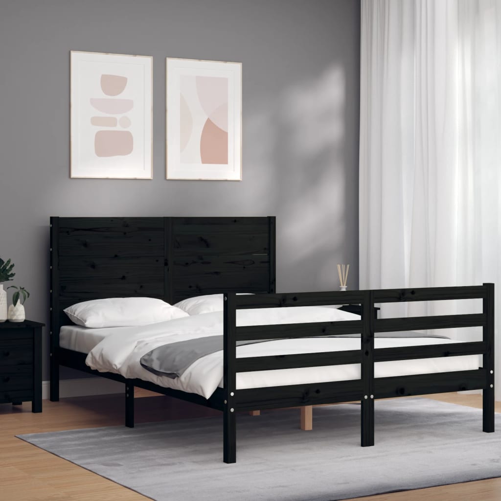 Rám postele s čelem černý 140 x 190 cm masivní dřevo
