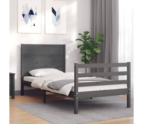 vidaXL Lovos rėmas su galvūgaliu, pilkas, 90x200cm, medienos masyvas