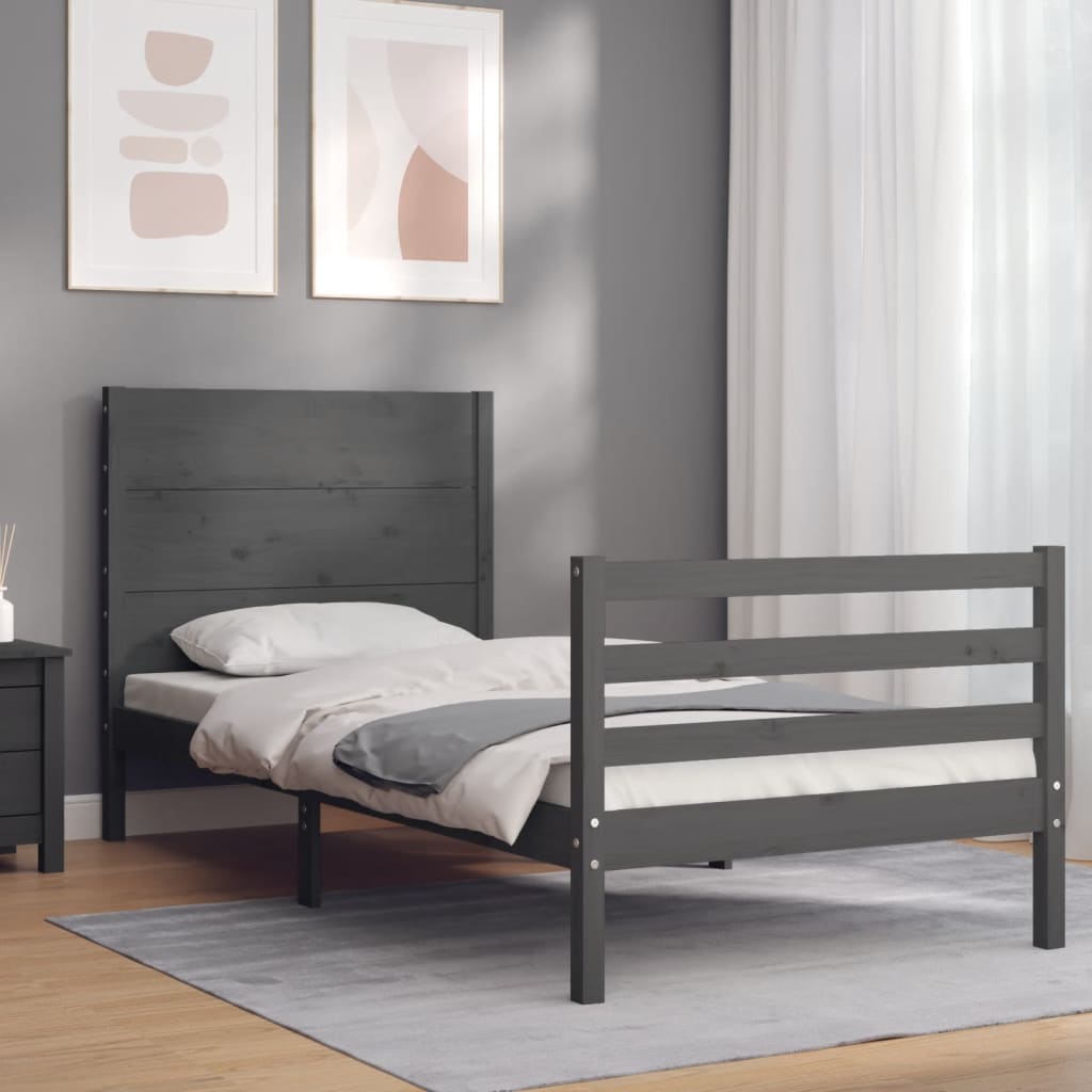 Rám postele s čelem šedý 90 x 200 cm masivní dřevo