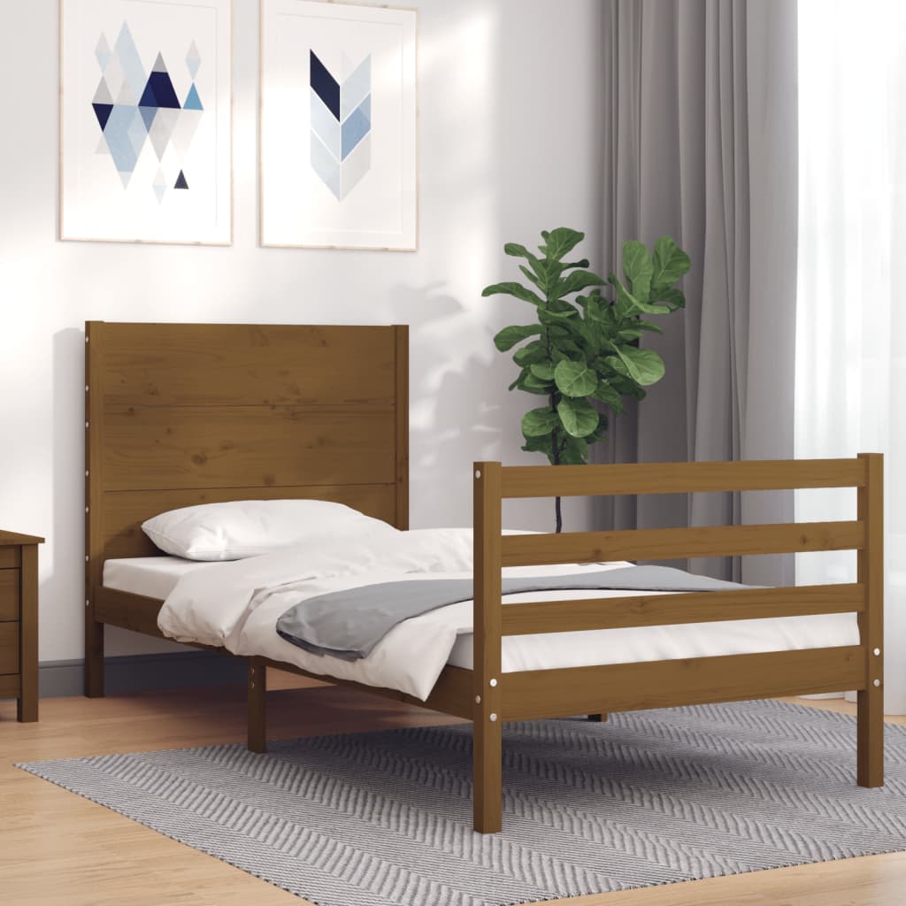 vidaXL Estructura cama con cabecero madera maciza marrón miel 90x200cm