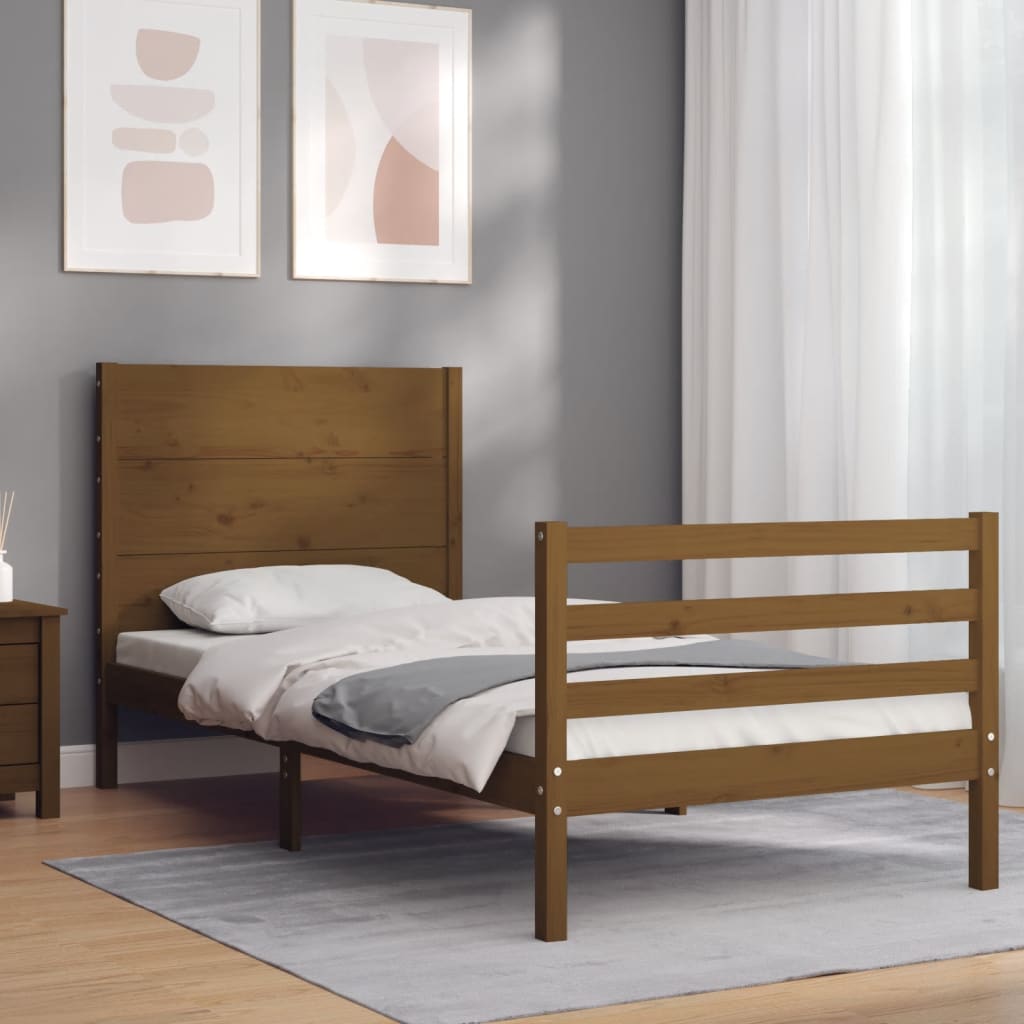 vidaXL Estrutura cama cabeceira 90x200 cm madeira maciça castanho-mel