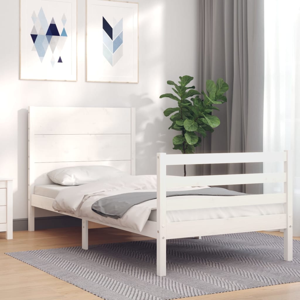 vidaXL Bedframe met hoofdbord massief hout wit 100x200 cm afbeelding