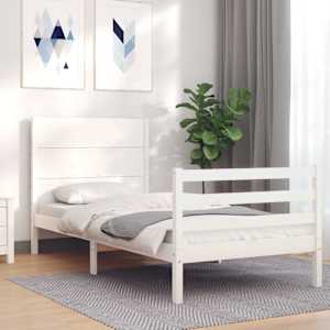 Rám postele s čelem bílý 100 x 200 cm masivní dřevo - obrázek 3