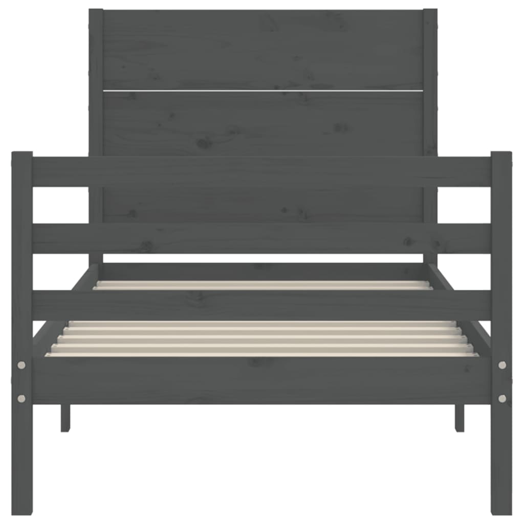 szürke tömör fa ágykeret fejtámlával 100 x 200 cm